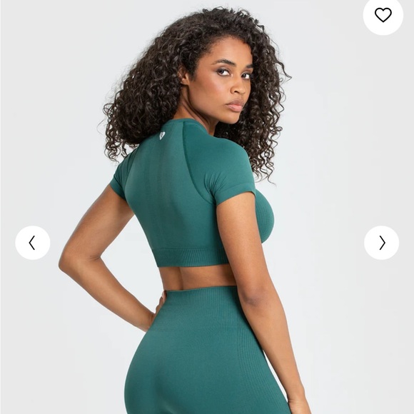 NWT Women’s Best Forest Green Power Seamless Short Sleeve Gym Crop Top Size XXL - Picture 4 of 6